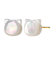 ピアス レディース K10 スタッドピアス 10金 ゴールド 白蝶貝 黒蝶貝 ネコ シェル クロネコ