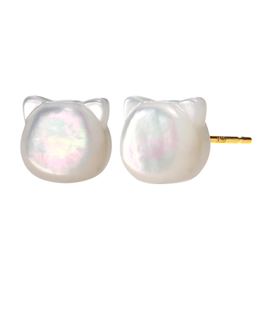 ピアス レディース K10 スタッドピアス 10金 ゴールド 白蝶貝 黒蝶貝 ネコ シェル クロネコ