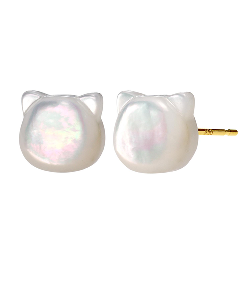 ピアス レディース K10 スタッドピアス 10金 ゴールド 白蝶貝 黒蝶貝 ネコ シェル クロネコ