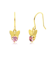 ピアス レディース K10 フックピアス 天然石 ピンクトルマリン 蝶 ゴールド