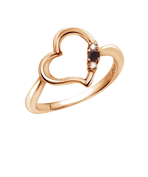 リング 指輪 レディース シルバー925 ピンクゴールド オープンハート ダイヤモンド 誕生石 1月 ガーネット