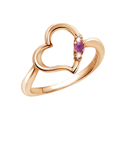 リング 指輪 レディース シルバー925 ピンクゴールド オープンハート ダイヤモンド 誕生石 7月 ルビー
