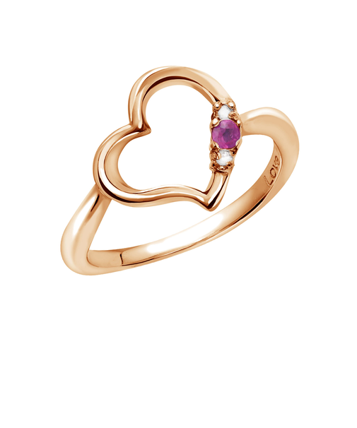 リング 指輪 レディース シルバー925 ピンクゴールド オープンハート ダイヤモンド 誕生石 7月 ルビー