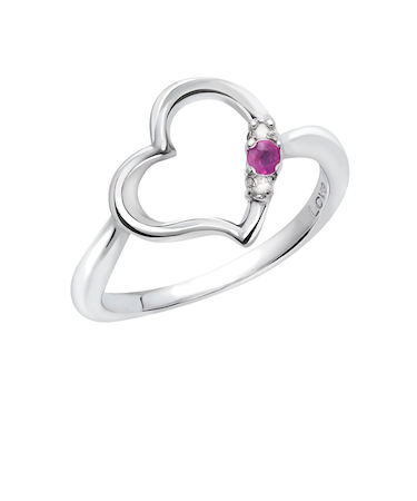 リング 指輪 レディース シルバー925 オープンハート ダイヤモンド 誕生石 7月 ルビー