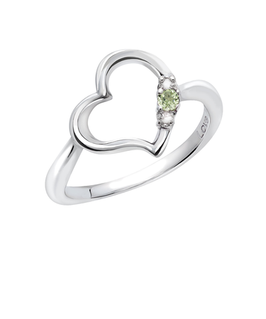 リング 指輪 レディース シルバー925 オープンハート ダイヤモンド 誕生石 8月 ペリドット