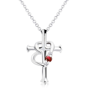 【選べる12誕生石×ダイヤモンド】クロス ハート ネックレス レディース