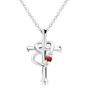 【選べる12誕生石×ダイヤモンド】クロス ハート ネックレス レディース