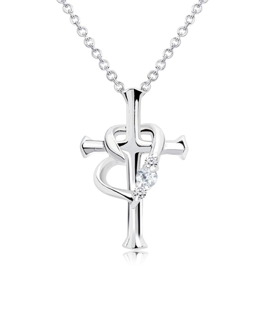 【選べる12誕生石×ダイヤモンド】クロス ハート ネックレス レディース