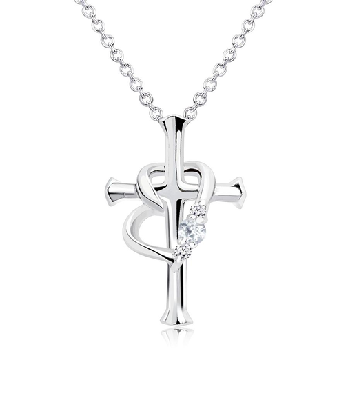 【選べる12誕生石×ダイヤモンド】クロス ハート ネックレス レディース