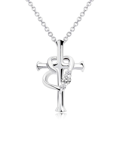 【選べる12誕生石×ダイヤモンド】クロス ハート ネックレス レディース