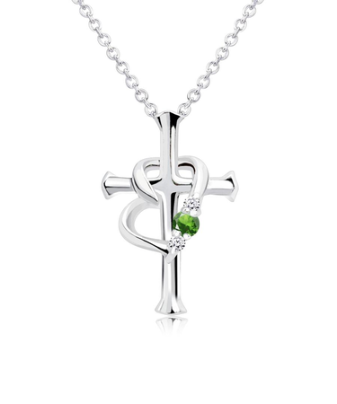 【選べる12誕生石×ダイヤモンド】クロス ハート ネックレス レディース