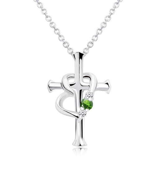 【選べる12誕生石×ダイヤモンド】クロス ハート ネックレス レディース