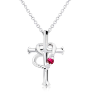 【選べる12誕生石×ダイヤモンド】クロス ハート ネックレス レディース