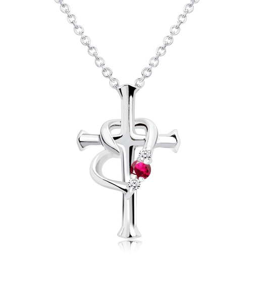 【選べる12誕生石×ダイヤモンド】クロス ハート ネックレス レディース