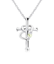 【選べる12誕生石×ダイヤモンド】クロス ハート ネックレス レディース