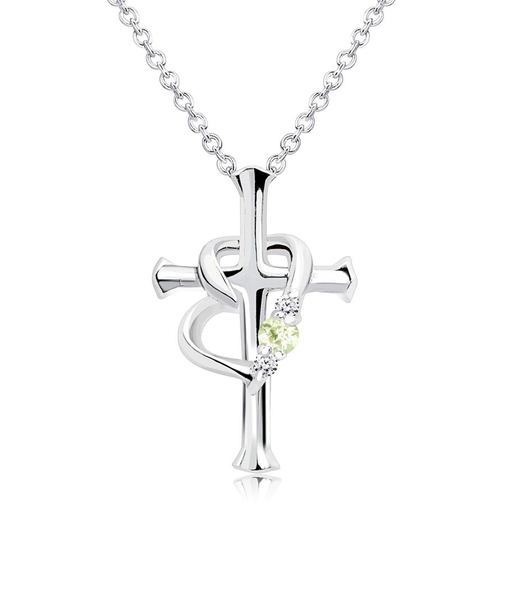 【選べる12誕生石×ダイヤモンド】クロス ハート ネックレス レディース