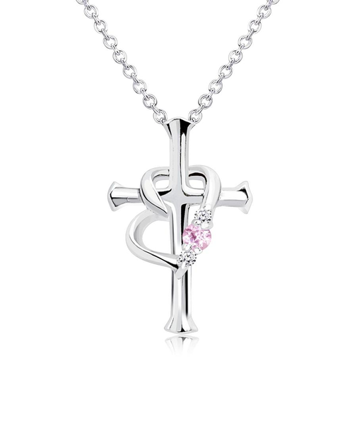 【選べる12誕生石×ダイヤモンド】クロス ハート ネックレス レディース