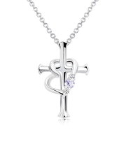 【選べる12誕生石×ダイヤモンド】クロス ハート ネックレス レディース