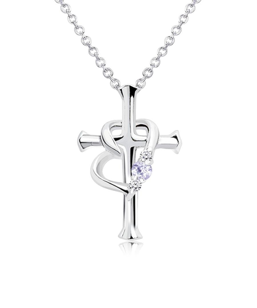 【選べる12誕生石×ダイヤモンド】クロス ハート ネックレス レディース