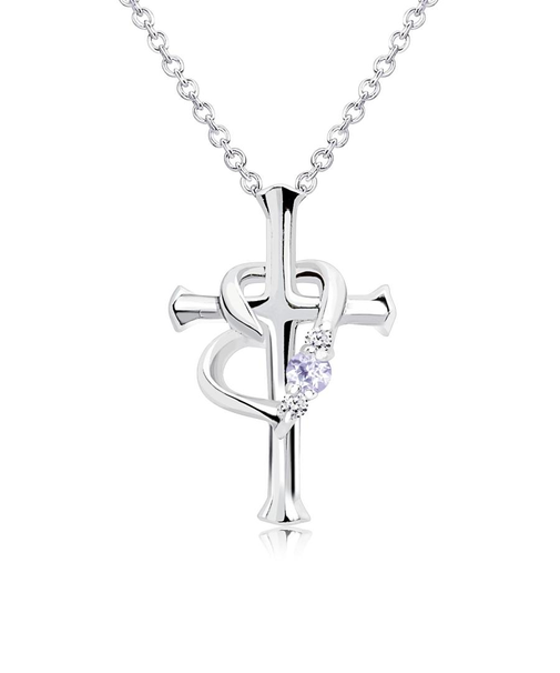 【選べる12誕生石×ダイヤモンド】クロス ハート ネックレス レディース