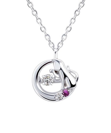 【選べる12誕生石】 猫 ネコ ダンシングストーン ネックレス レディース