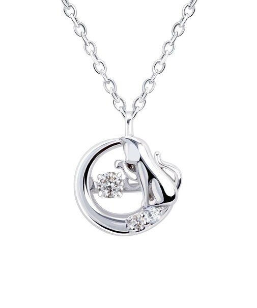 【選べる12誕生石】 猫 ネコ ダンシングストーン ネックレス レディース