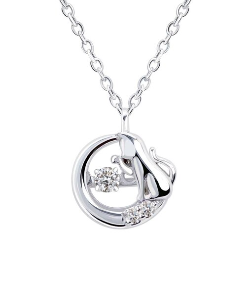 【選べる12誕生石】 猫 ネコ ダンシングストーン ネックレス レディース