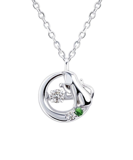 【選べる12誕生石】 猫 ネコ ダンシングストーン ネックレス レディース