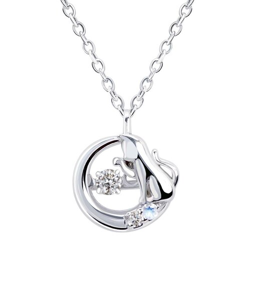 【選べる12誕生石】 猫 ネコ ダンシングストーン ネックレス レディース