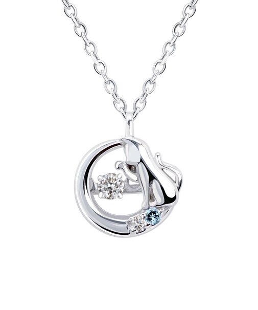 【選べる12誕生石】 猫 ネコ ダンシングストーン ネックレス レディース