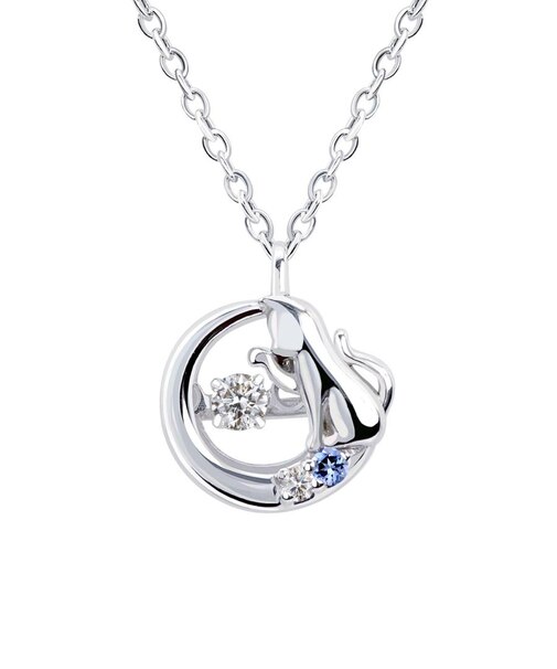 【選べる12誕生石】 猫 ネコ ダンシングストーン ネックレス レディース