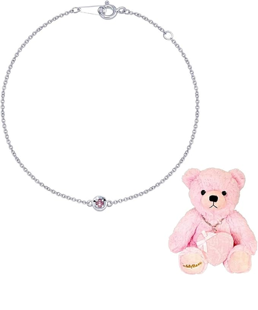 【選べる12誕生石】 誕生石ブレスレット テディベア （ピンク） セット