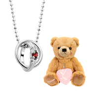 【選べる12誕生石×ダイヤモンド】 2連ネックレス レディース テディベア （ブラウン） セット