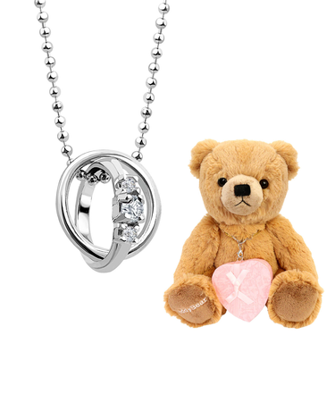 【選べる12誕生石×ダイヤモンド】 2連ネックレス レディース テディベア （ブラウン） セット