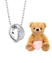 【選べる12誕生石×ダイヤモンド】 2連ネックレス レディース テディベア （ブラウン） セット