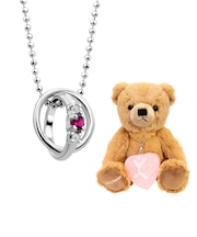 【選べる12誕生石×ダイヤモンド】 2連ネックレス レディース テディベア （ブラウン） セット