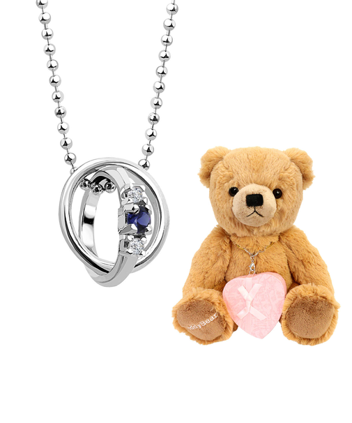 【選べる12誕生石×ダイヤモンド】 2連ネックレス レディース テディベア （ブラウン） セット