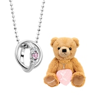 【選べる12誕生石×ダイヤモンド】 2連ネックレス レディース テディベア （ブラウン） セット