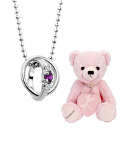 【選べる12誕生石×ダイヤモンド】 2連ネックレス レディース テディベア （ピンク） セット