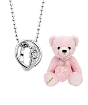 【選べる12誕生石×ダイヤモンド】 2連ネックレス レディース テディベア （ピンク） セット