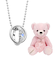 【選べる12誕生石×ダイヤモンド】 2連ネックレス レディース テディベア （ピンク） セット