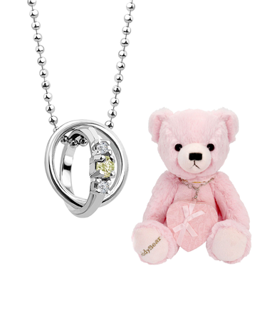 【選べる12誕生石×ダイヤモンド】 2連ネックレス レディース テディベア （ピンク） セット