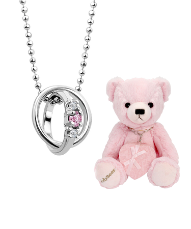 【選べる12誕生石×ダイヤモンド】 2連ネックレス レディース テディベア （ピンク） セット
