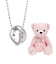 【選べる12誕生石×ダイヤモンド】 2連ネックレス レディース テディベア （ピンク） セット