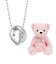 【選べる12誕生石×ダイヤモンド】 2連ネックレス レディース テディベア （ピンク） セット
