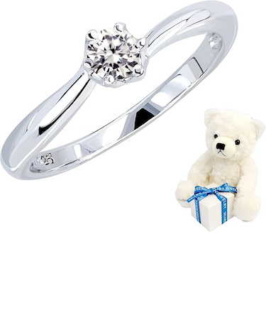 プロポーズリング シルバー 指輪 一粒 キュービックジルコニア テディベア (ホワイト) 付き