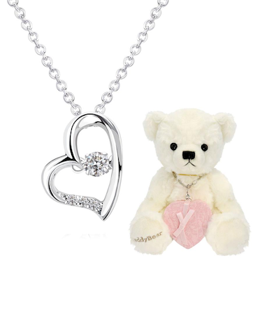 ダンシング ストーン オープンハート ネックレス テディベア 付き