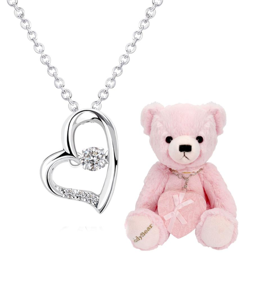 ダンシング ストーン オープンハート ネックレス テディベア 付き