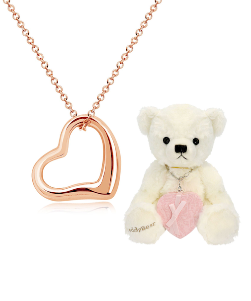 オープンハート ネックレス ピンクゴールド カラー テディベア 付き