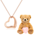 オープンハート ネックレス ピンクゴールド カラー テディベア 付き